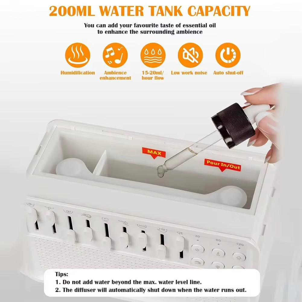 LED White Noise Speaker with 8 Nature Sounds Sleep Sound Machine Rechargeable Aroma Diffuser Night Light for Home Creative Gift